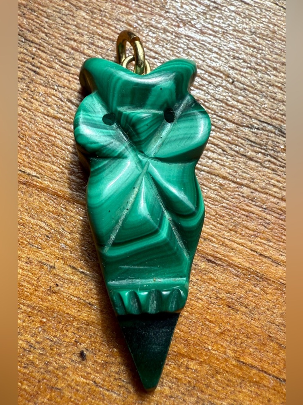 Malachite Hand Carved Green Owl Stone Pendant